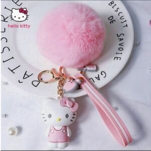 Sanrio Hello Kitty Fur Pink Key Ring Fey Fob Bag / Key Ring New Fur ball